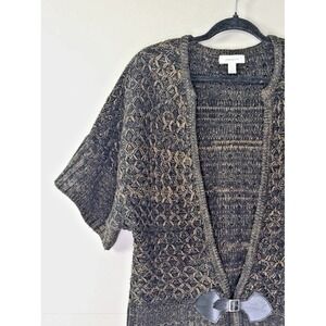 VTG Y2K Whimsigoth Cardigan Large Chunky Knit Sweater Leather Buckle Ren Faire